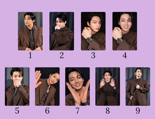 Jungkook Hublot Photo Card Set – Brown Edition | JK Brown Suit Photocards | BTS Jungkook Photocards | Kpop Fanmade pc| ARMY Collector Gift
