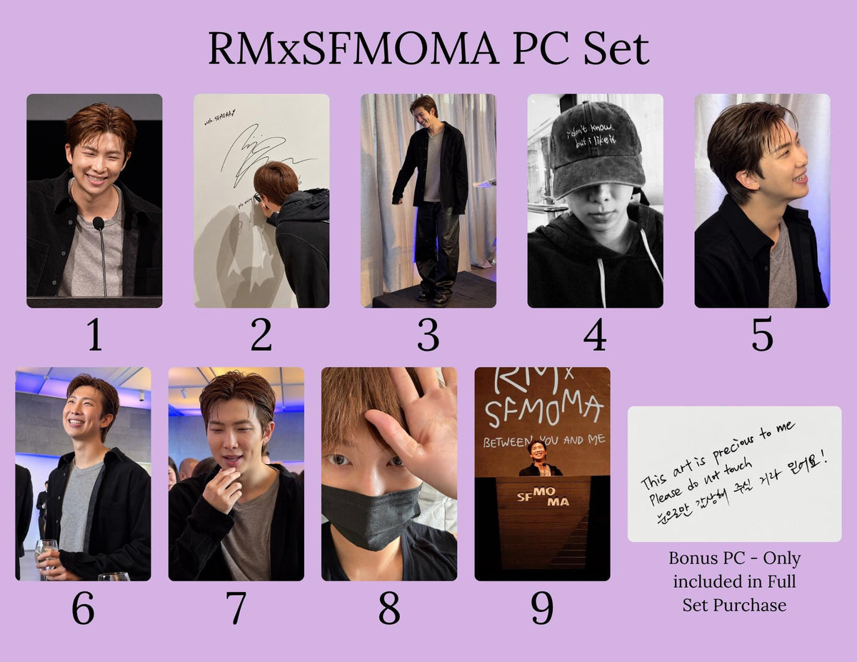 RM x SFMOMA Photo Cards | RM sfmoma Photocards | bts Namjoon pc| sfmoma rm Collection | 9 Card Set + Bonus pc | Fanmade