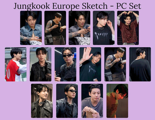 Jungkook Europe Sketch Photocards | BTS Jungkook PC | JK Photo Cards | Jungkook Fanmade pc| Kpop Photocard | 15 Card Set
