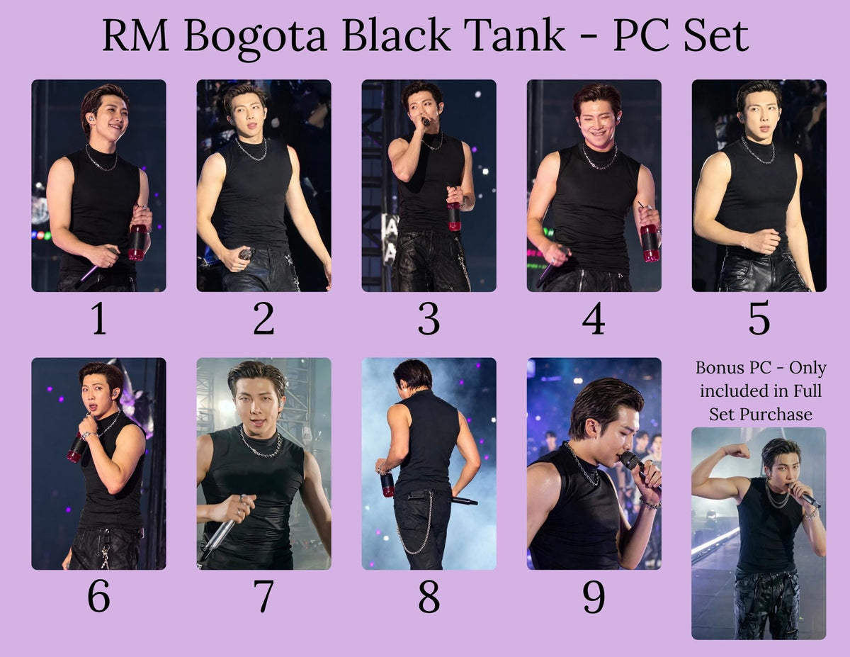 RM Bogota Black Tank Photocards | BTS RM Photo Cards | Namjoon pc | Namjoon Fanmade Photocard | Kpop Photocard | 9 Card Set + Bonus