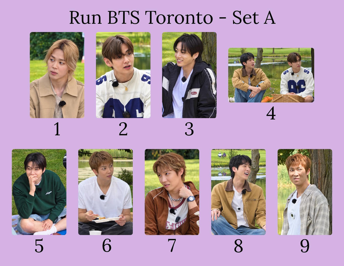 Run BTS Toronto - Set A Photocards | BTS Photo Cards | Run BTS pc| Jungkook Jimin Namjoon Jin Suga J-Hope Tae| Kpop Photocard