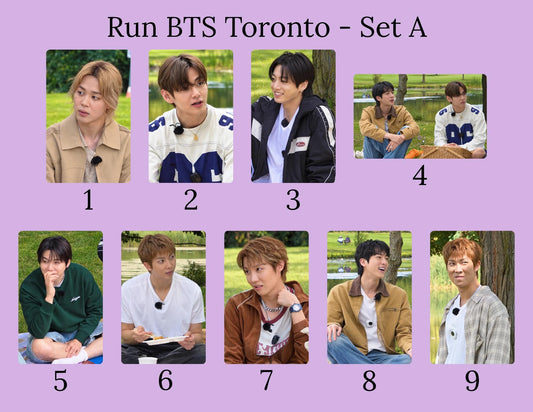 Run BTS Toronto - Set A Photocards | BTS Photo Cards | Run BTS pc| Jungkook Jimin Namjoon Jin Suga J-Hope Tae| Kpop Photocard